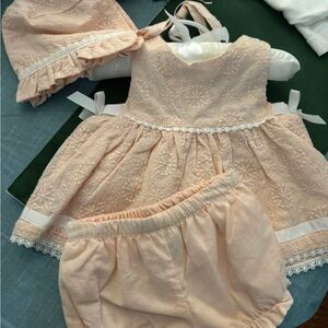3 pieces dress, diaper cover, bonnet